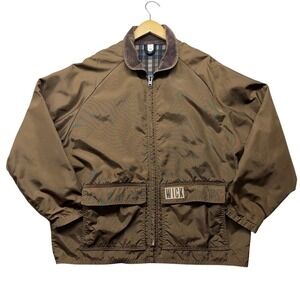 Wick Outdoor Works Mens XL Brown Plaid Flannel Lined Full Zip Jacket Corduroy